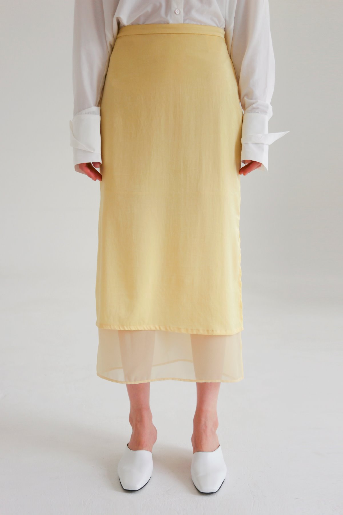ANTHÈSE silky layered skirt, lemon