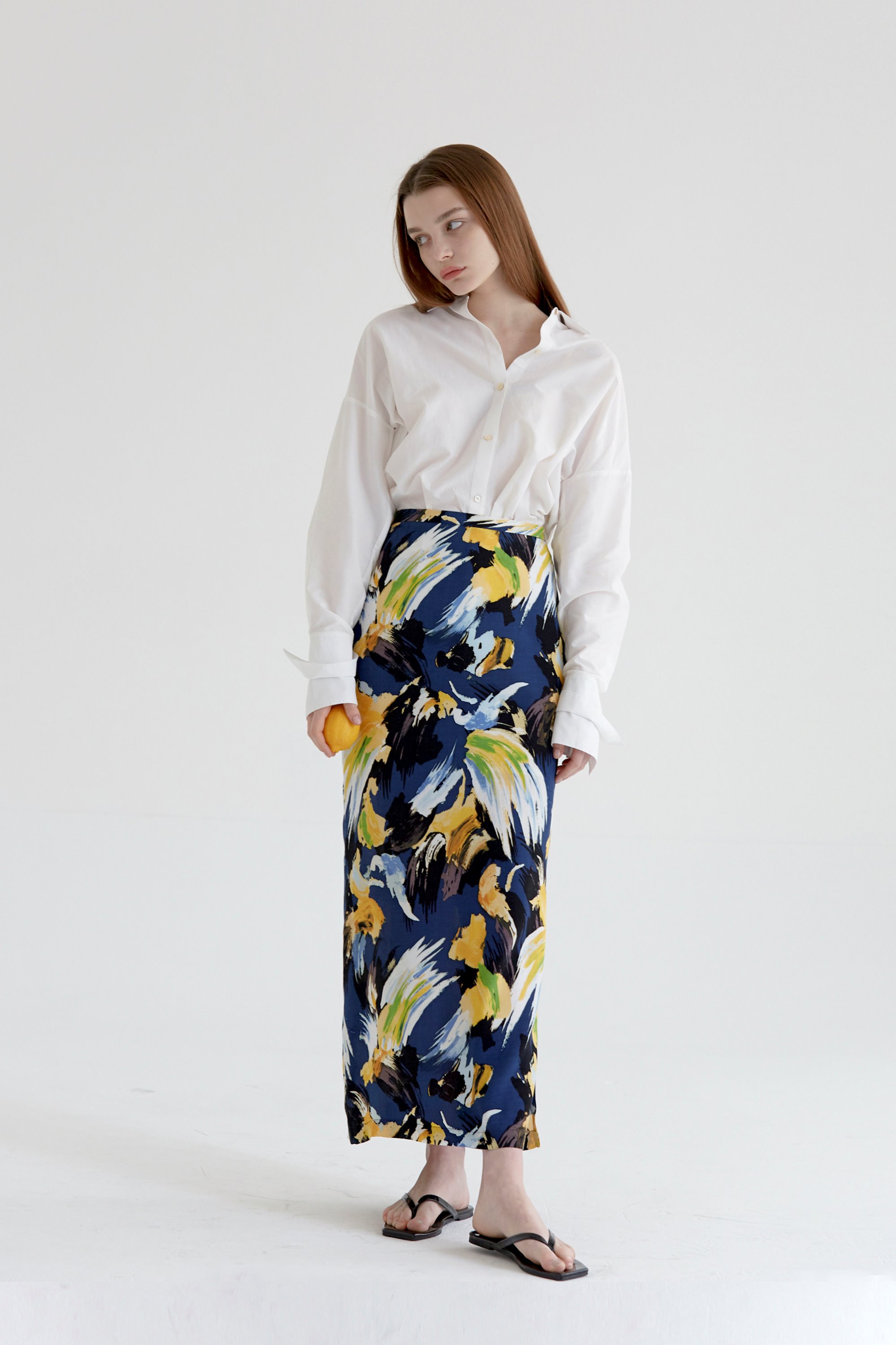ANTHÈSE fall in pattern skirt, navy